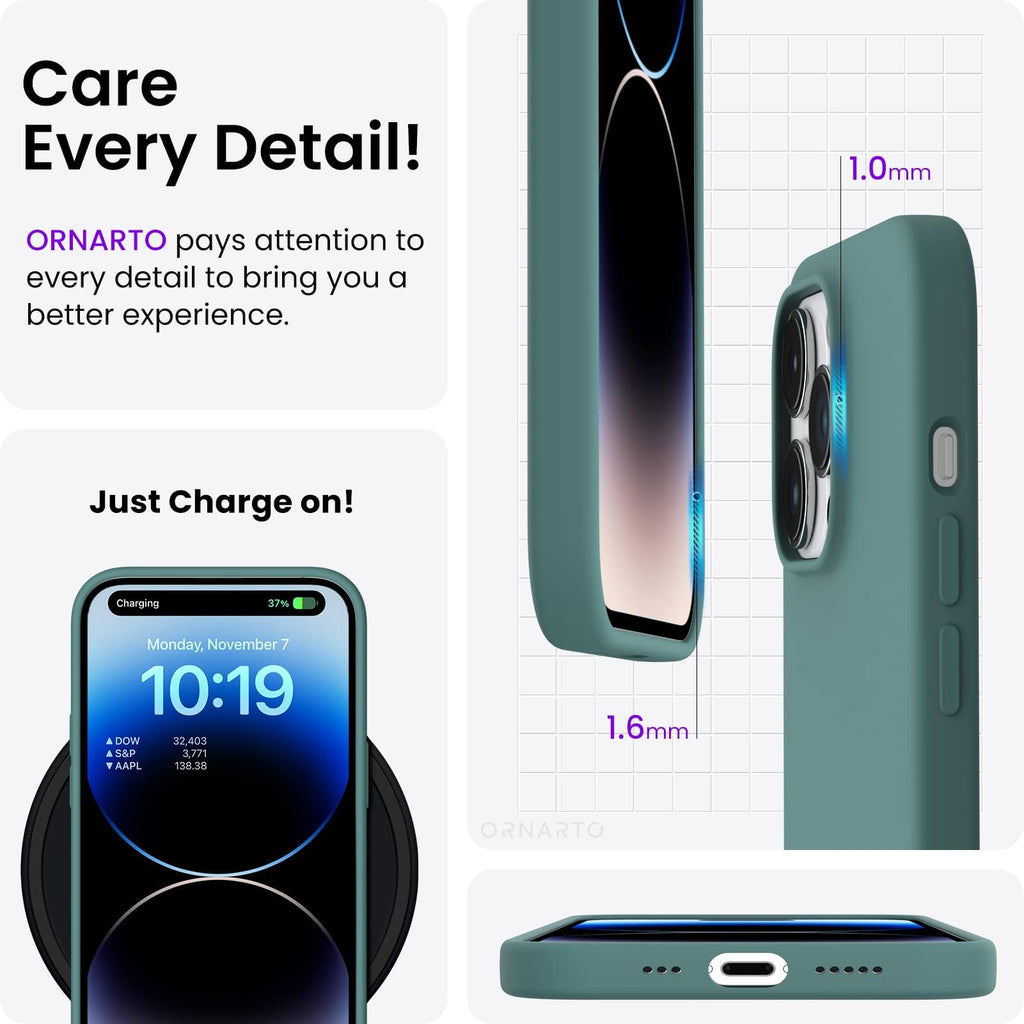 ORNARTO Compatible with iPhone 14 Pro Case 6.1, Slim Liquid Silicone 3 Layers Full Covered Soft Gel Rubber Phone Case Protective Cover with Microfiber Lining 6.1 inch-Baby Blue