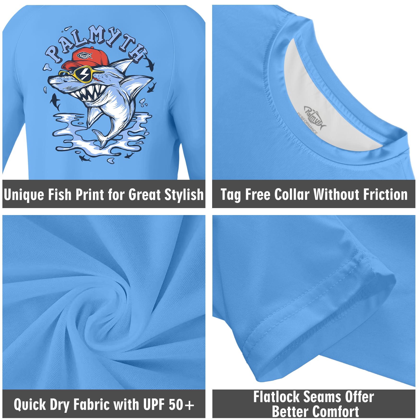 Palmyth Boys Fishing Shirt Youth Long Sleeve T-Shirt UPF 50+ Sun Protection