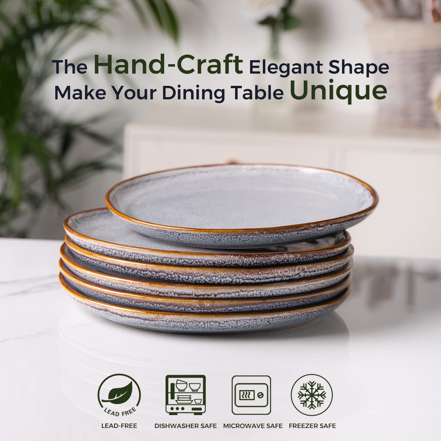 AmorArc 8.5" Ceramic Plates Set of 6 | Handmade Stoneware with Reactive Glaze for Dessert, Salad, Appetizer & Dinner | Microwave/Dishwasher Safe, Scratch Resistant