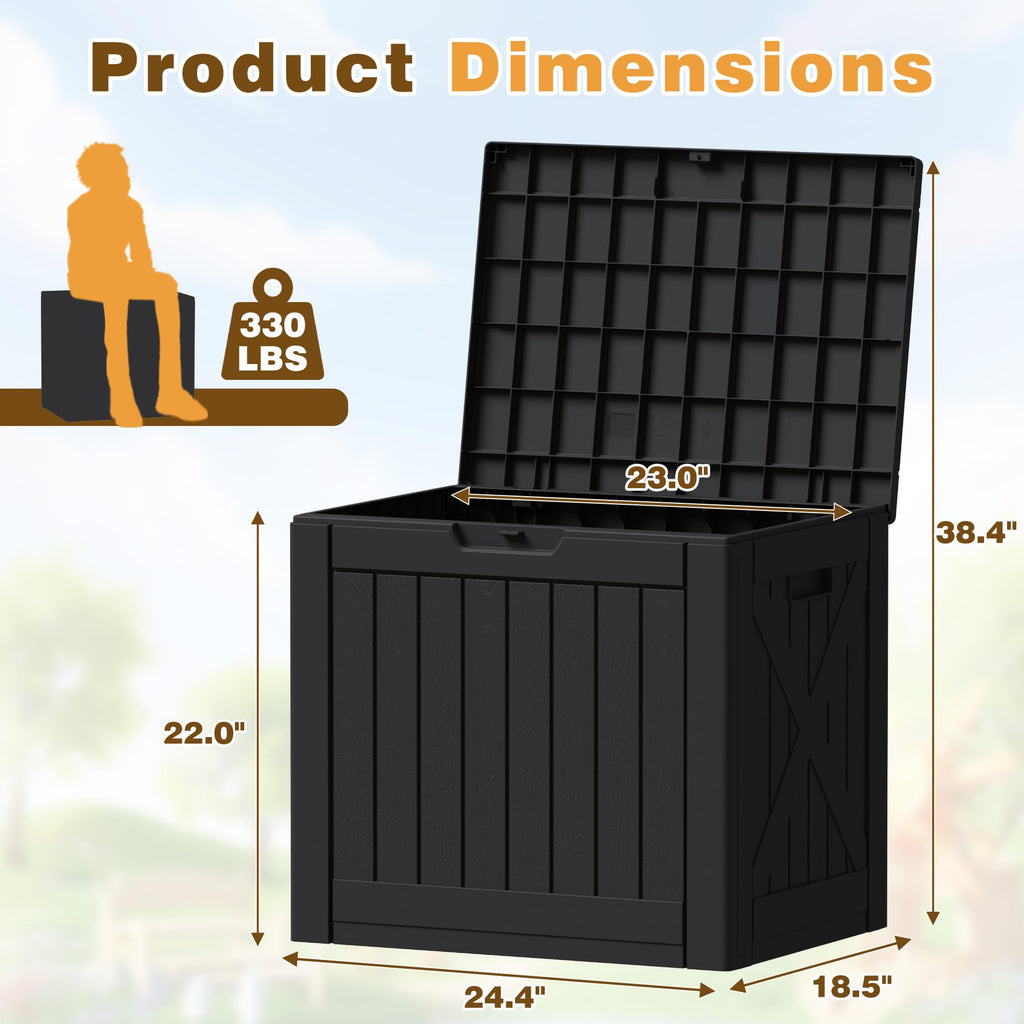 Flamaker Deck Box 30 Gallon, Waterproof Resin Small Storage Box with Lid, Outdoor Patio Furniture Cushion Garden Tool Organizer, Lockable Package Delivery Box for Porch Balcony (Black)