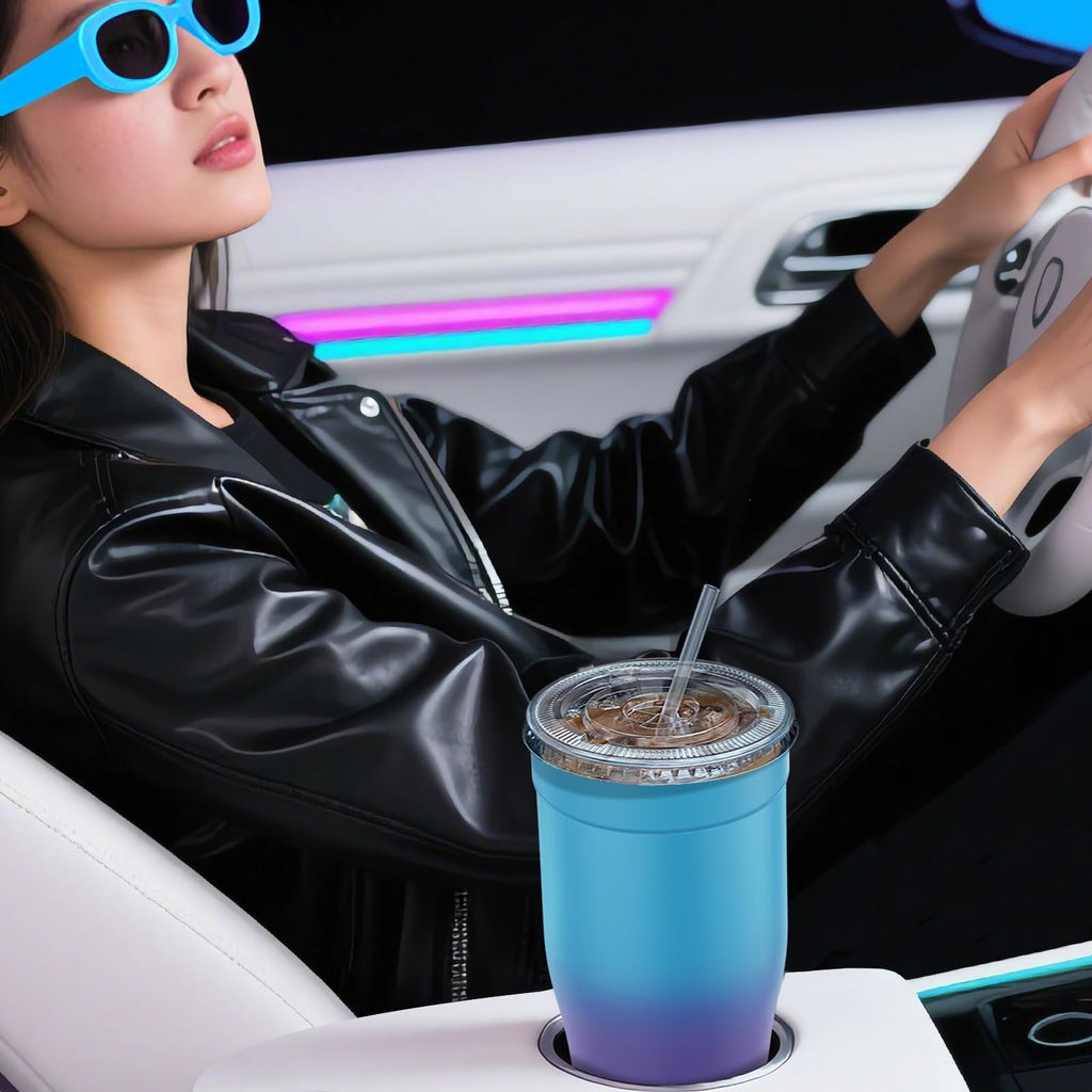 Universal Iced Coffee Sleeve - Upgraded Double Wall Reusable Stainless Steel Holder Sleeves Insulator for Cold Drinks Fits Starbucks Dunkin Donuts McDonalds Small Medium Large Cup (Aurora)