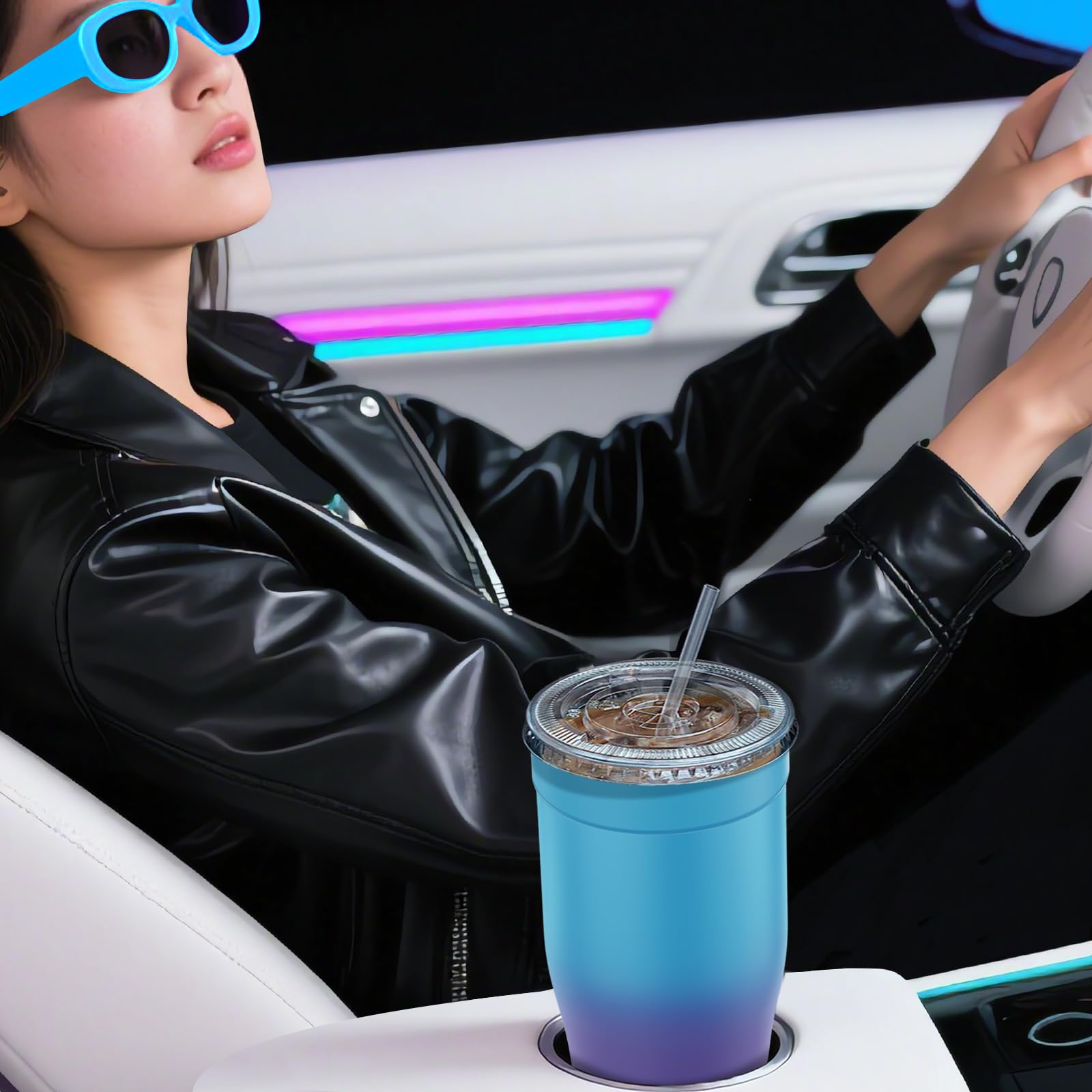 Universal Iced Coffee Sleeve - Upgraded Double Wall Reusable Stainless Steel Holder Sleeves Insulator for Cold Drinks Fits Starbucks Dunkin Donuts McDonalds Small Medium Large Cup (Aurora)