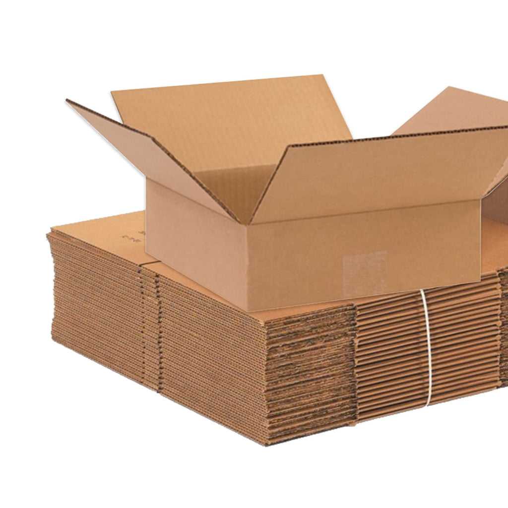 BOX USA 10103 Flat Corrugated Cardboard Box 10" L x 10" W x 3" H, Kraft, For Shipping, Packing and Moving (Pack of 25)