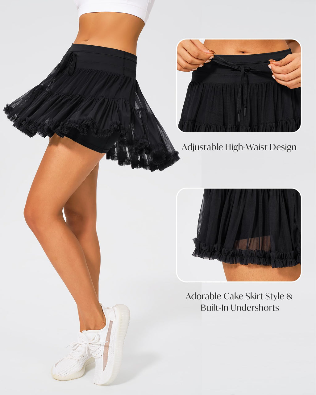 Stelle Women's High Waist Athletic Skorts with Shorts Pockets Ruffle Hem Flowy Skirts Mini Tiered Short Skirt Casual Summer