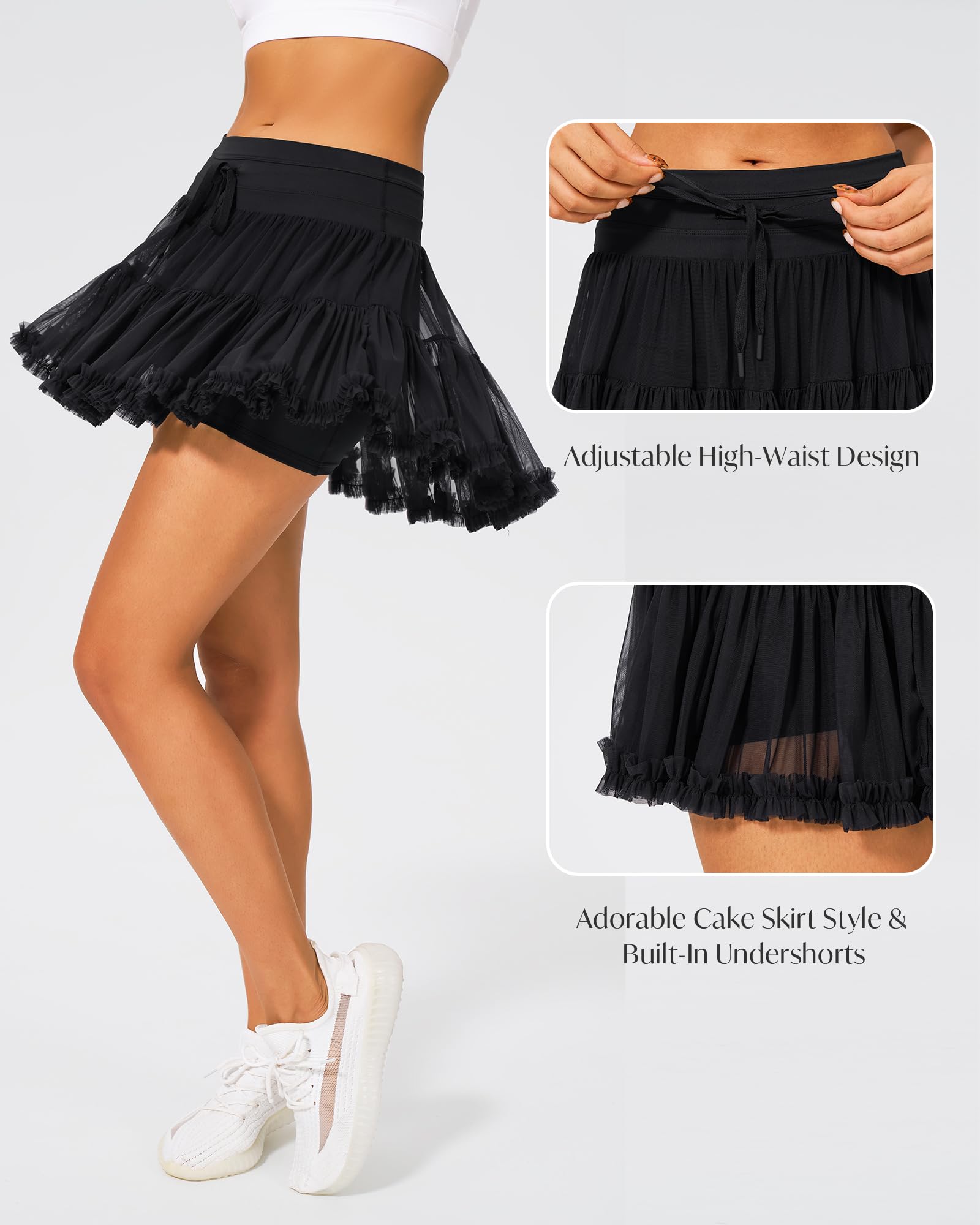 Stelle Women's High Waist Athletic Skorts with Shorts Pockets Ruffle Hem Flowy Skirts Mini Tiered Short Skirt Casual Summer