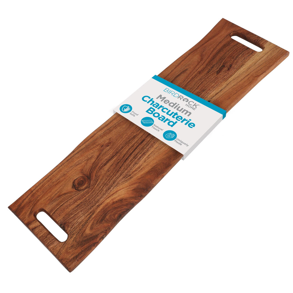 BIRDROCK HOME Acacia Wooden Cheese & Charcuterie Board with Handles 22" | Rectangular Food Platter for Bread, Meat, or Appetizers | Natural Wood Serving Tray Cutting Board for Kitchen & Outdoor Use
