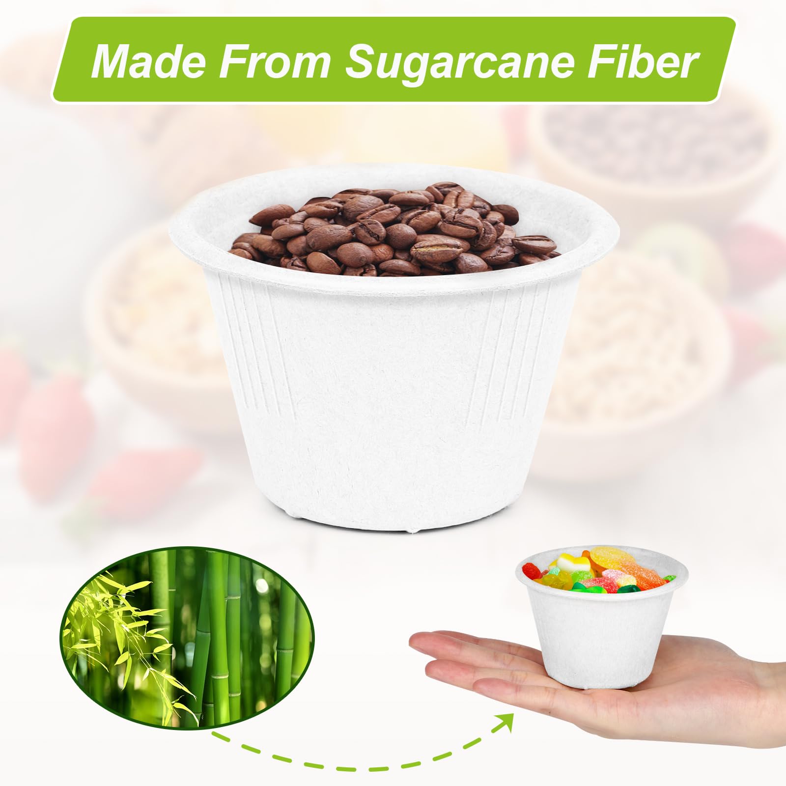 4 oz Small Paper Bowls, 100 Pack Compostable Bagasse Fiber Bowls, Microwavable for Condiments, Sauce, Ice Cream