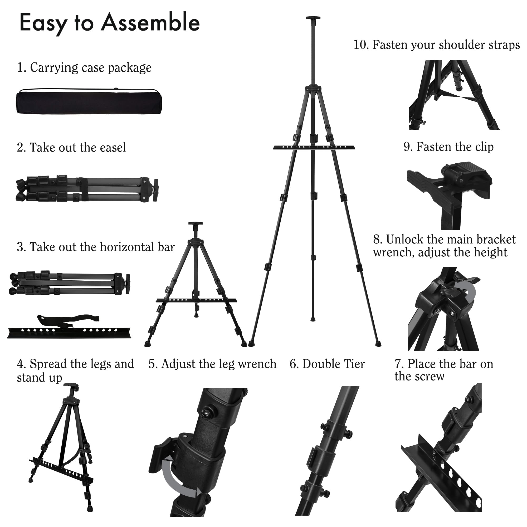 ARTIFY 14'' Tabletop Instant Display Easel, Black Steel Table Top Easels for Display, Tripod for Canvas, Paintings, Signs, Posters