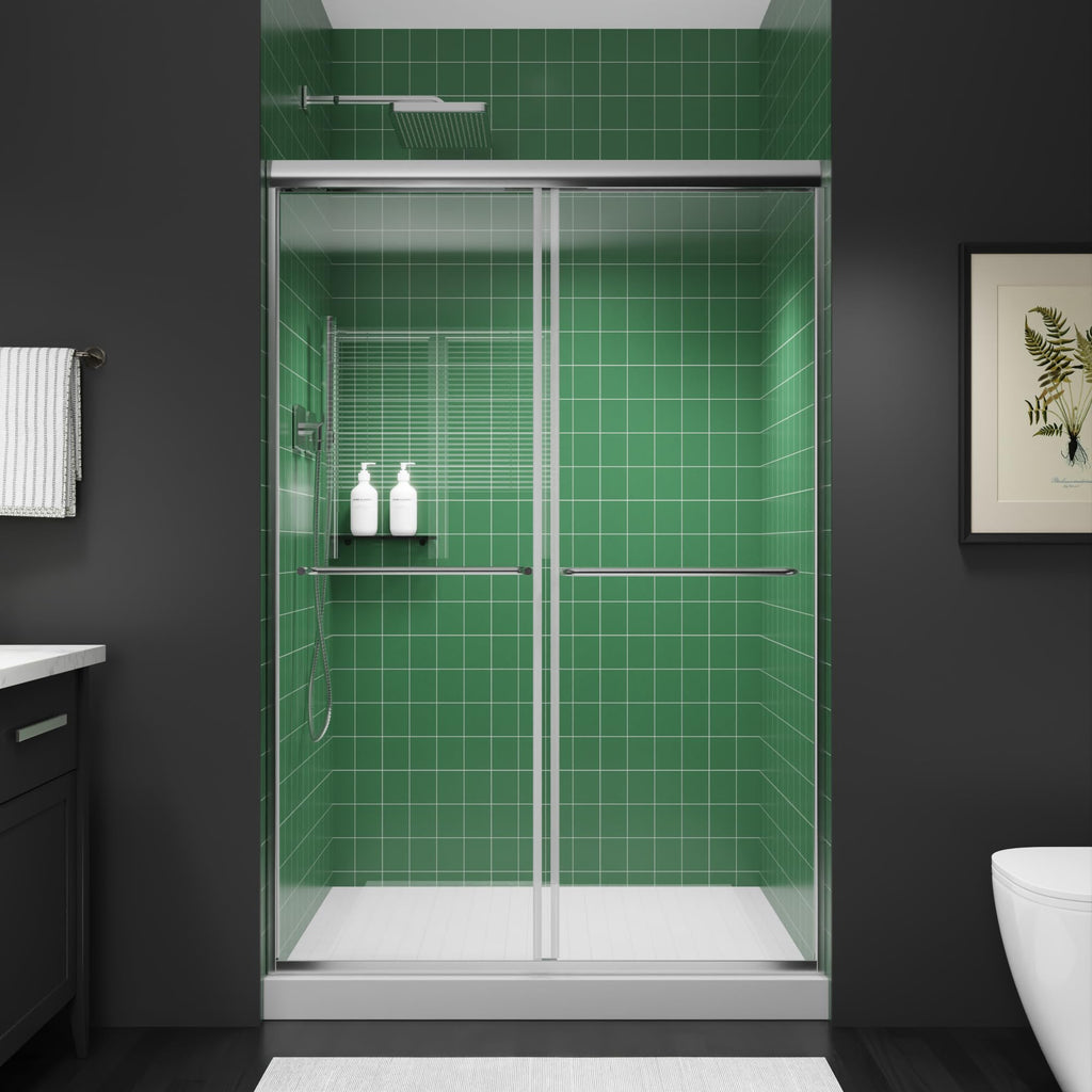 38–42 Inch W x 71 Inch H Semi-Frameless Pivot Shower Door, Swing Glass Shower Door with 1/4" (6mm) Clear SGCC Tempered Glass, Matte Black Finish, Reversible Installation for Bathroom