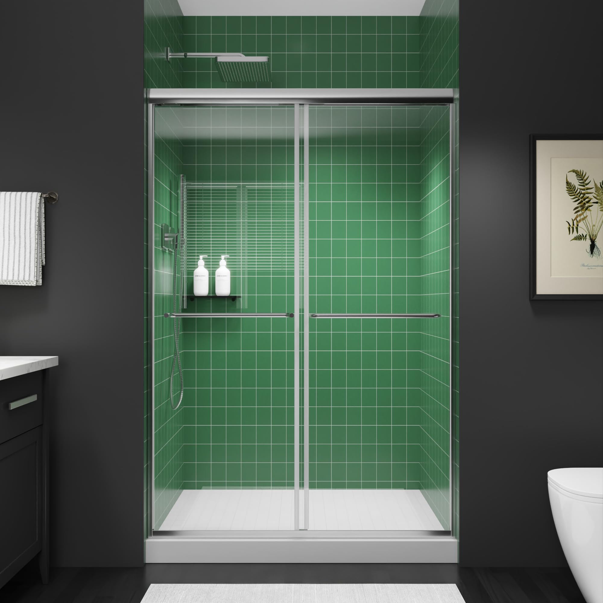 38–42 Inch W x 71 Inch H Semi-Frameless Pivot Shower Door, Swing Glass Shower Door with 1/4" (6mm) Clear SGCC Tempered Glass, Matte Black Finish, Reversible Installation for Bathroom