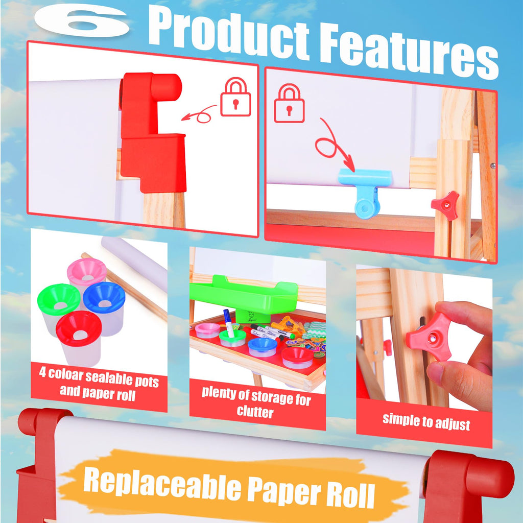 JOYOOSS Easel for Kids Art Easel Kids Easels for Toddlers,Wooden Kid Easel with Paper Roll - Adjustable Magnetic Double Sided Kids Dry Erase Board,Birthday Gifts for 1-12 Year Old Girls or Boys Blue