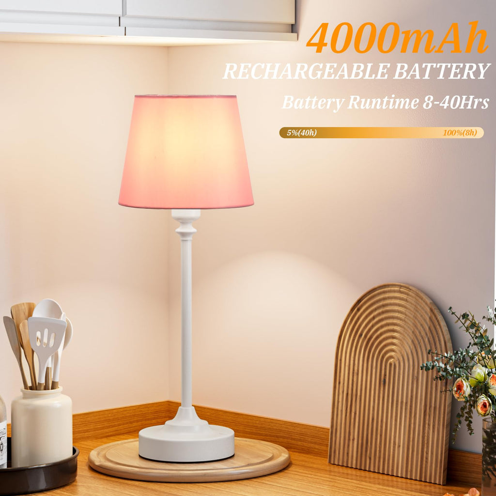 Touch Control Cordlss Table Lamp, USB-C Rechargeable Lamp with Stepless Dimming, 4000mAh Battery Operated Bedside Lamp for Bedroom, Living Room, Night Light & Emergency Lighting, Black, 1 Pack