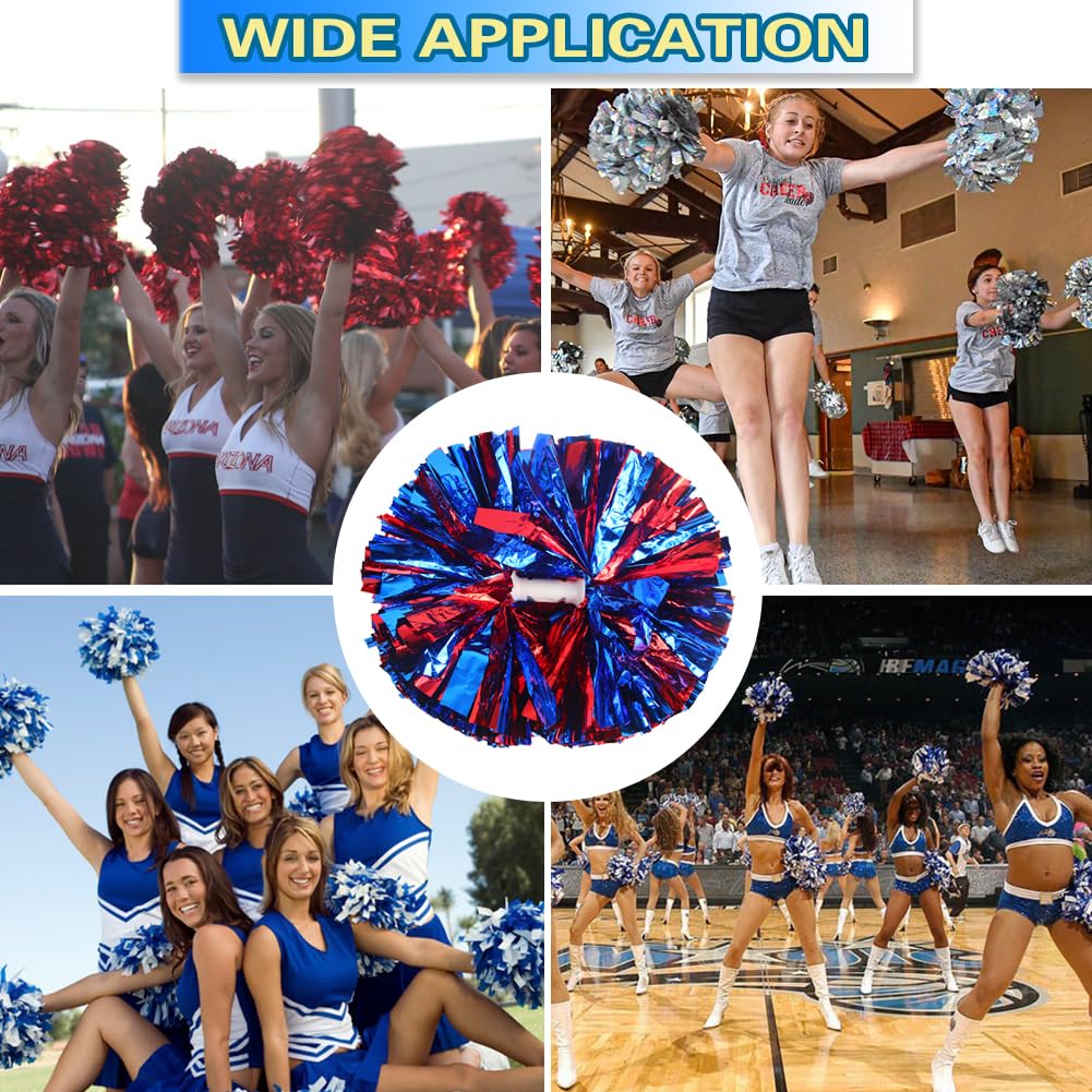 Lovecheer 2PCS/6PCS Metallic Pom Poms Cheerleading with Baton Handle Cheer Pompoms for Kids Adults Team Sports Spirit Party Cheering