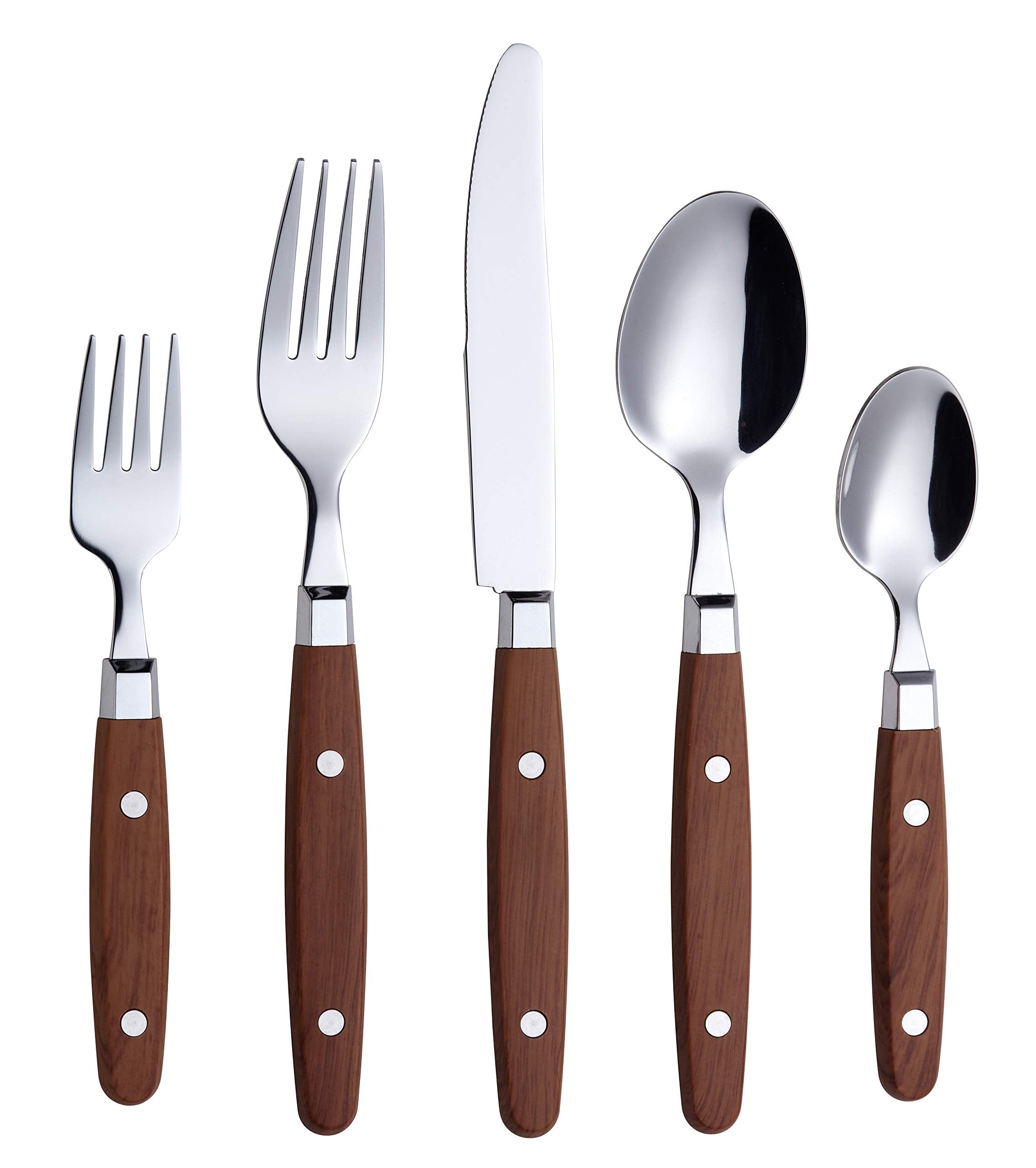ANNOVA Silverware Set, Retro/Rivet Colorful Stainless Steel Tableware Kitchen Flatware Set Utensils, Includes Dinner Knives, Forks, Spoons, Salad Forks & Dessert Spoons (Brown, 20 Pieces)