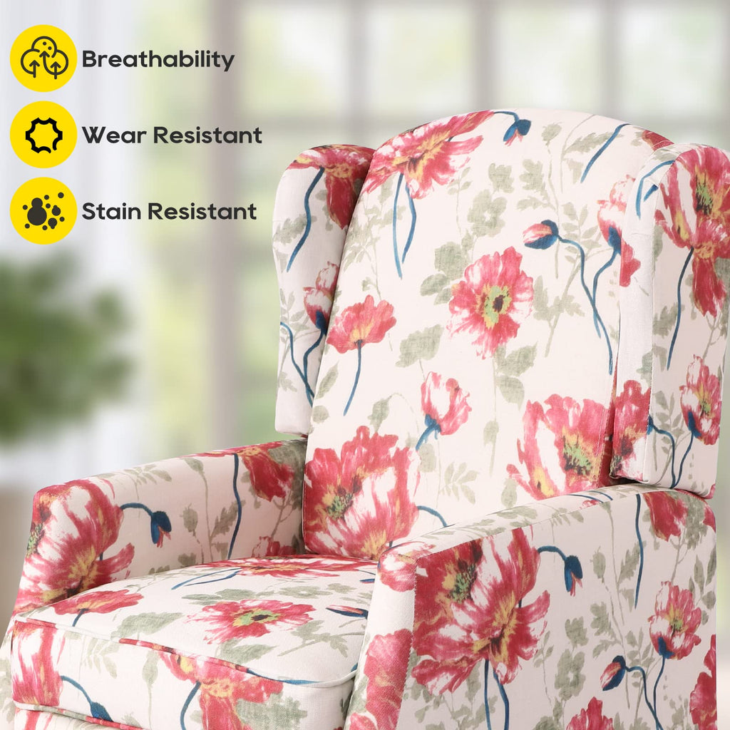 Wingback Chair with Massage and Heat, Tufted Fabric Pushback Recliner Chair, Wingback Recliner Chair with Remote Control, Padded Cushion, Wooden Legs, Small Recliners for Small Spaces