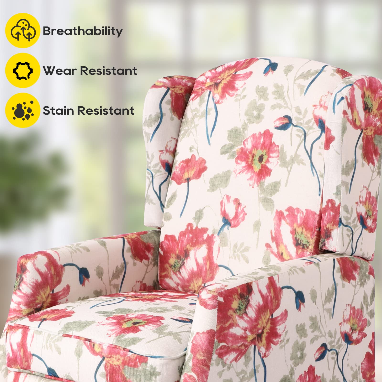 Wingback Chair with Massage and Heat, Tufted Fabric Pushback Recliner Chair, Wingback Recliner Chair with Remote Control, Padded Cushion, Wooden Legs, Small Recliners for Small Spaces