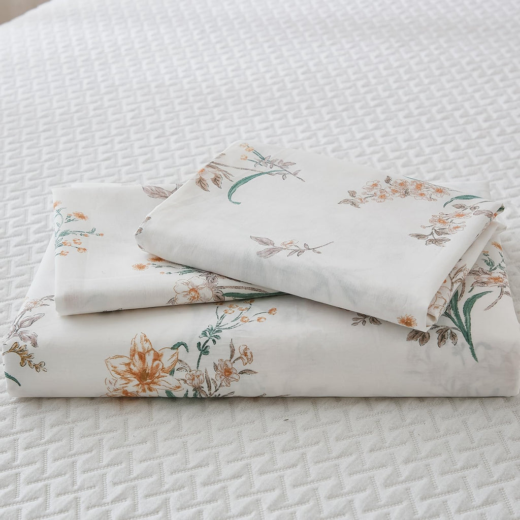 100% Natural Cotton Comforter Set Queen 3 Pcs Grayish Blue Bedding Sets with Luxurious Damask Pattern, Reversible Breathable Soft Comforter Sets for All Season