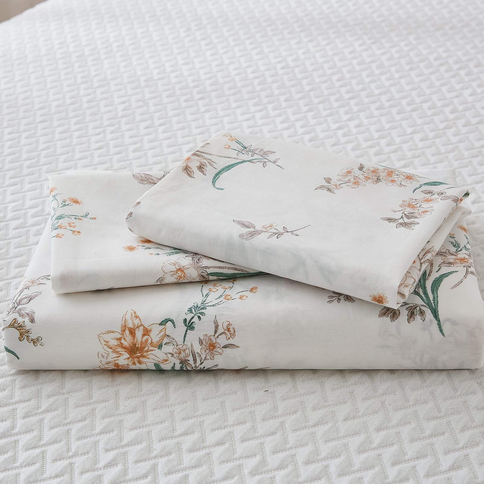 100% Natural Cotton Comforter Set Queen 3 Pcs Grayish Blue Bedding Sets with Luxurious Damask Pattern, Reversible Breathable Soft Comforter Sets for All Season