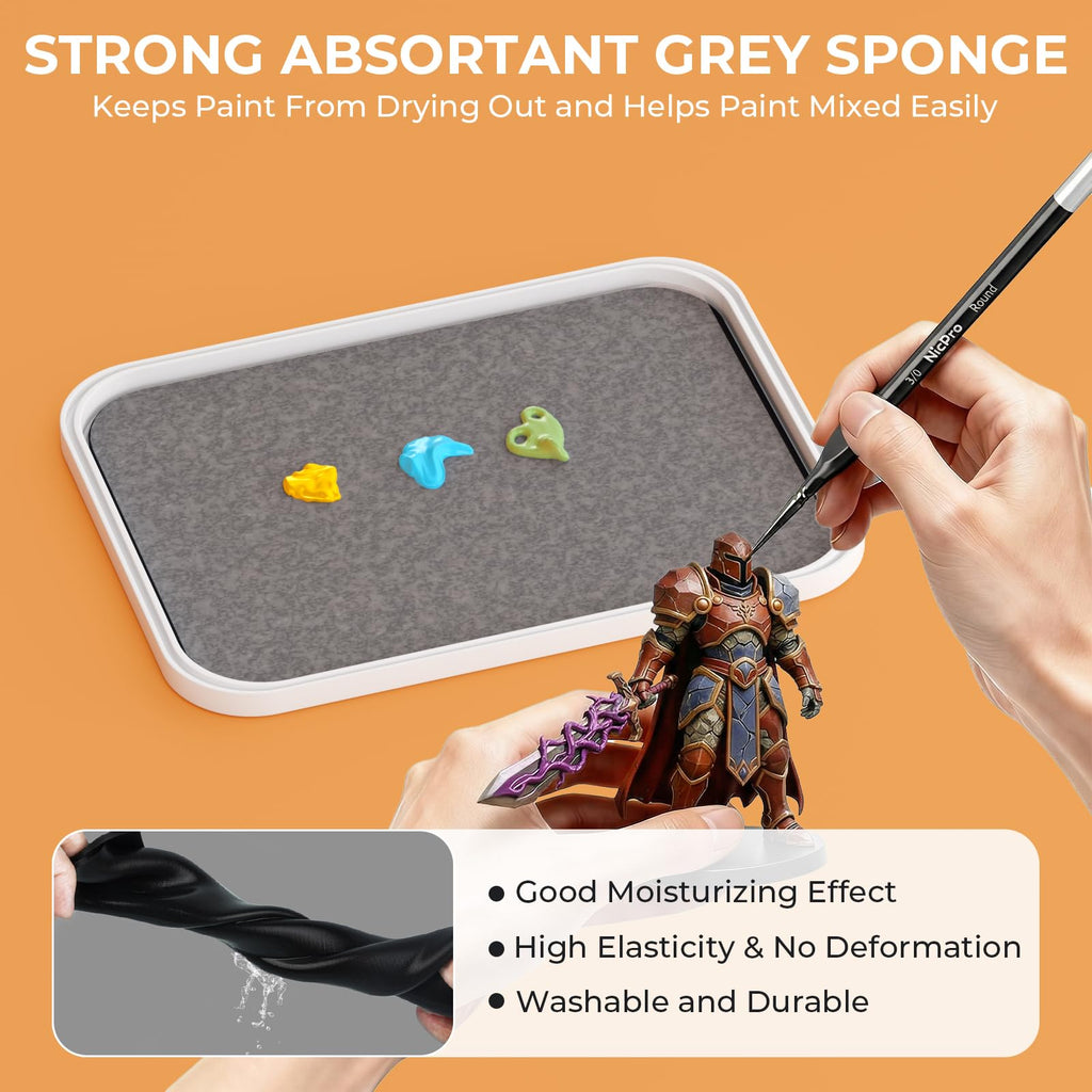 Nicpro Stay Wet Palette for Acrylic Miniature Painting Kit, Paint Tray Palettes with 100PCS Pallet Paper, 4PCS Sponge, Brush Holder Mixing Paint Saver Palette for Miniature Model Paint