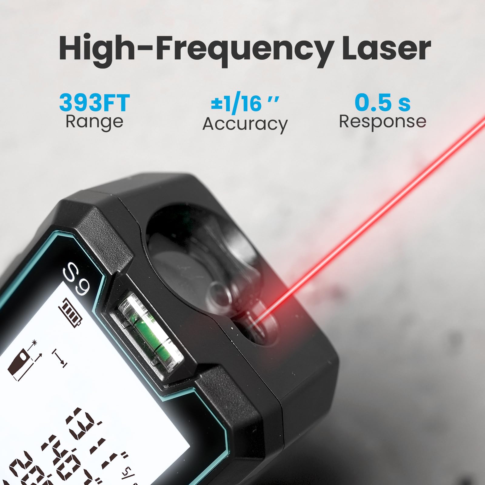 ACEGMET Laser Measure, 229ft/70m Laser Measurement Tool, S9 Room Laser Measuring Tool with 2 Bubble Levels, LCD Backlit Display, IP54 Waterproof, Pythagorean Mode for Distance, Area, Volume