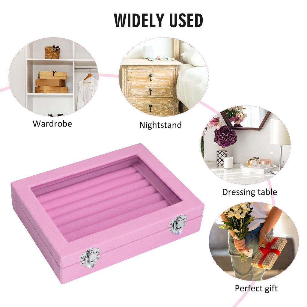 Vicoter Rings Organizer Tray 7 Slots Velvet Jewelry Earring Storage Box with Transparent lid Jewelry Display Case for Girls Wife Mom Women (Beige)