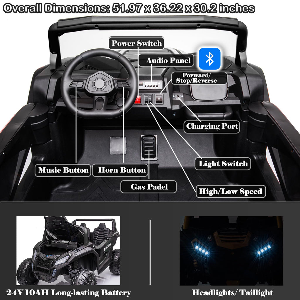 NEWQIDA XXXL 24V Ride On Toys for Big Kids UTV 2 Seater Electric Car w/Remote Control, 4WD Off-Road Side by Side, Max 220lbs, 24.8" Spacious Seat, EVA Tires, Up to 5.6 MPH, Rear Shock Absorbor, Black