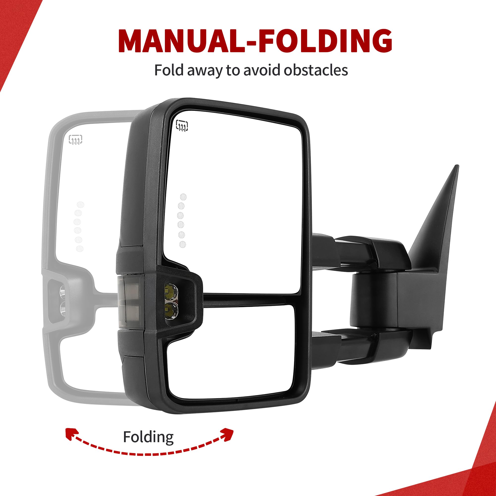 YITAMOTOR Towing Mirrors Compatible with 07-13 Silverado 1500 2500 3500 Tahoe Suburban Avalanche GMC Sierra Yukon Cadillac LED Turn Signal Light Power Heated Manual Telescoping Folding