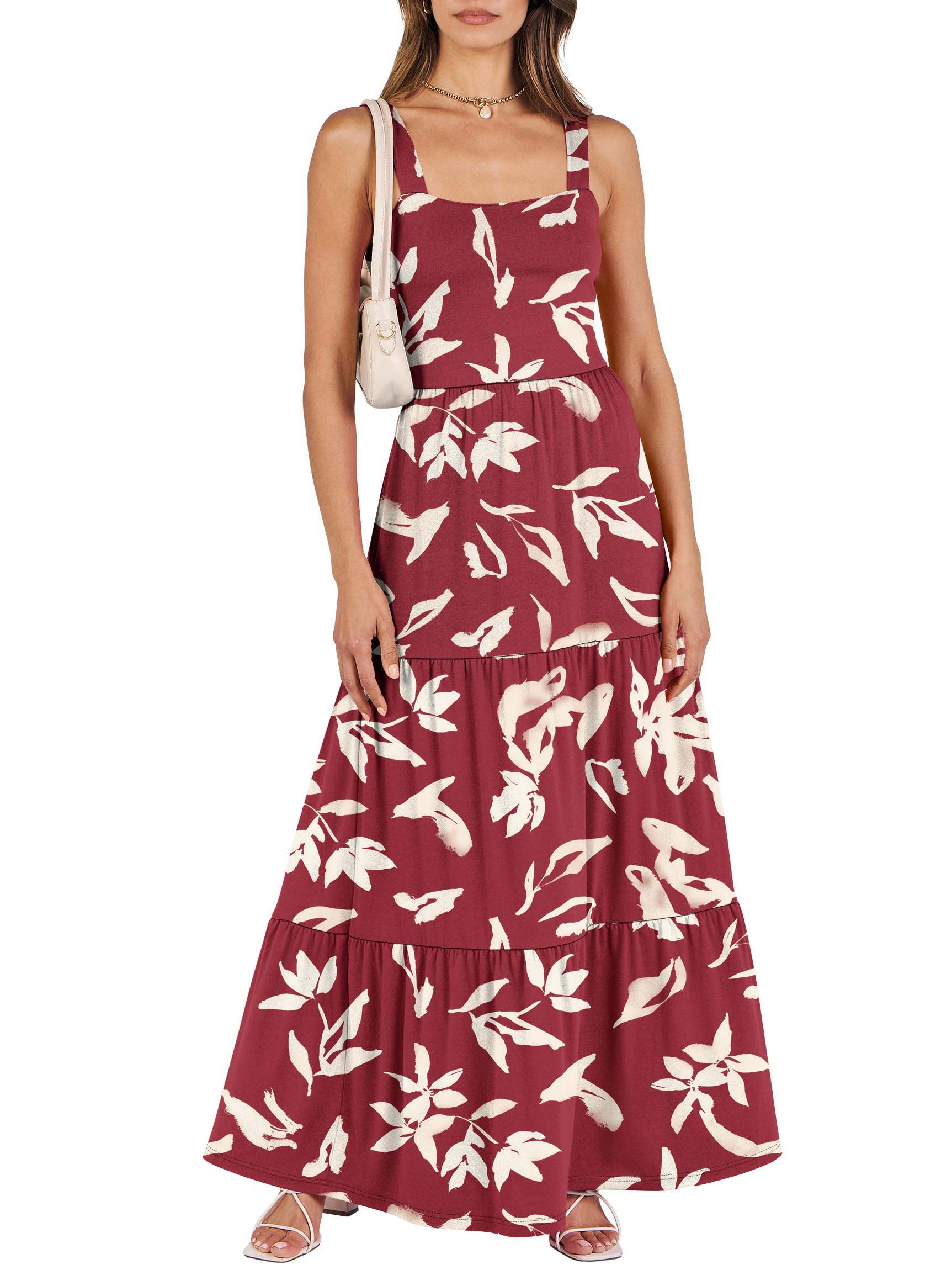 ANRABESS Women's Summer Casual Long Maxi Beach Vacation Dresses Sleeveless Square Neck Flowy Tiered Sun Dress with Pockets