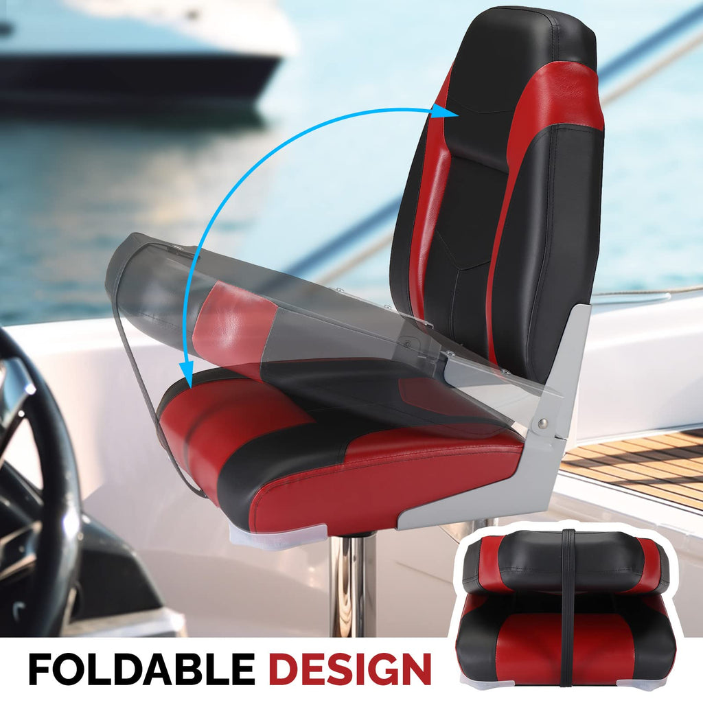 PEXMOR Boat Seats, Low/High Back, Folding, Waterproof, Captain Seat, 2 Packs (High Back-Blue & White)