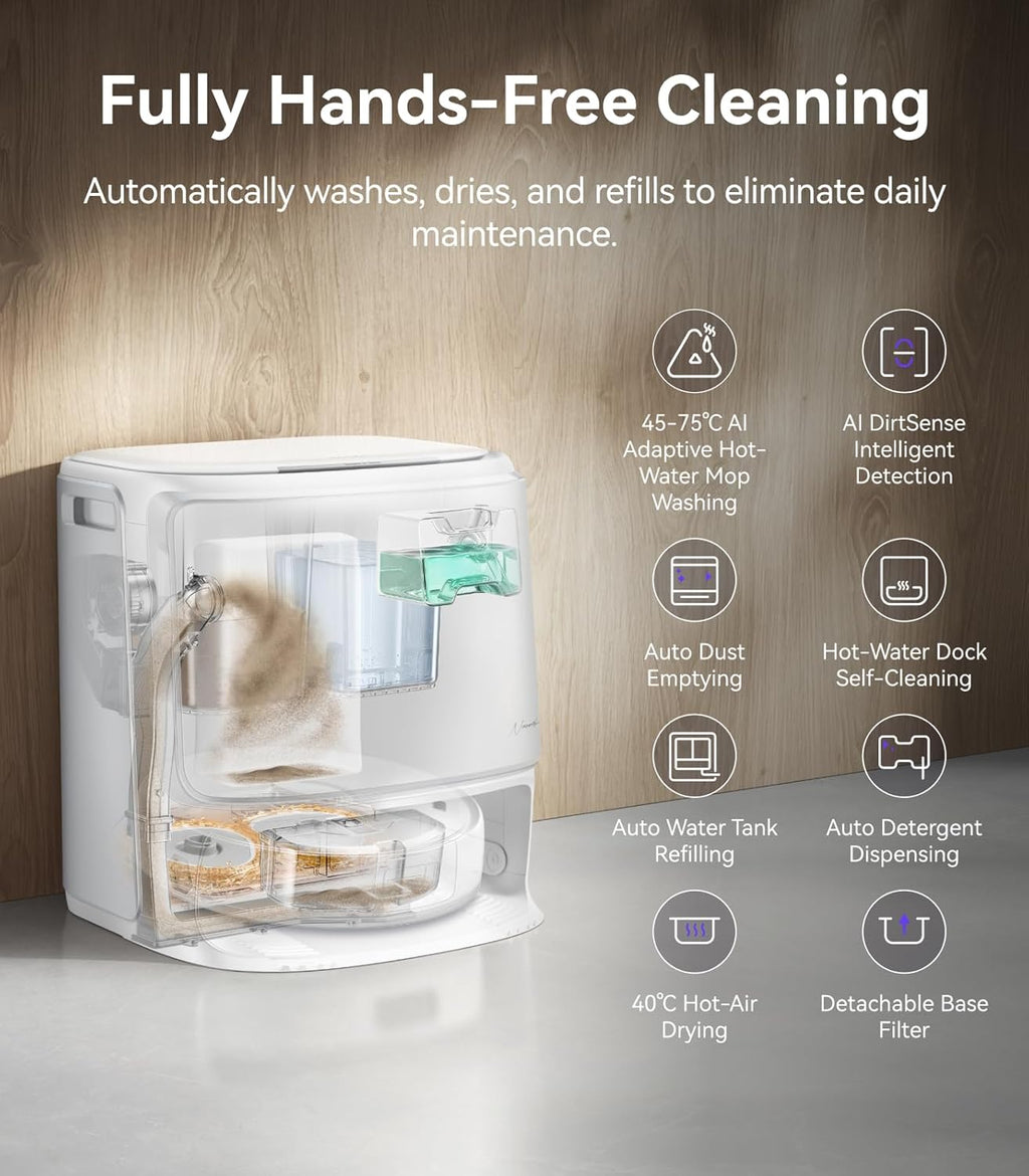 NARWAL Freo Z10 Turbo Robot Vacuum and Mop Combo, 25,000Pa Powerful Cleaning for Every Surface, Tangle-Free for Pet Hair, Smart Obstacle Avoidance, Self-Emptying, Mop Washing, for Carpet & Hard Floors