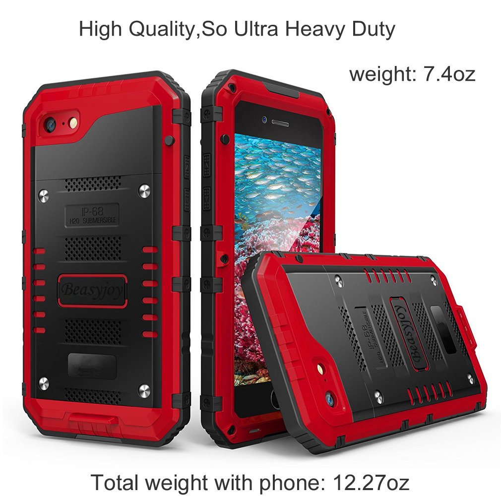 Beasyjoy for iPhone SE 2022/2020/ 8/7 Metal Case, Waterproof Heavy Duty Case with Screen Protector, Full Body Protection Military Grade Shockproof Defender Durable Sturdy Rugged Aluminum Cover, Black
