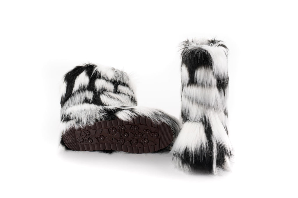 IXU Women's Faux Fur Boot Furry Fluffy Round Toe Suede Snow Winter Women Boots Comfy Plush Warm Short Outdoor Indoor Flat Shoes Mid-Calf Boots