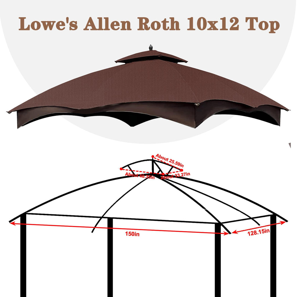 SCOCANOPY Replacement Top Compatible with The Lowe's Gazebo Model #GF-12S004B-1 / GF-12S004BTO (Grey Ripstop)