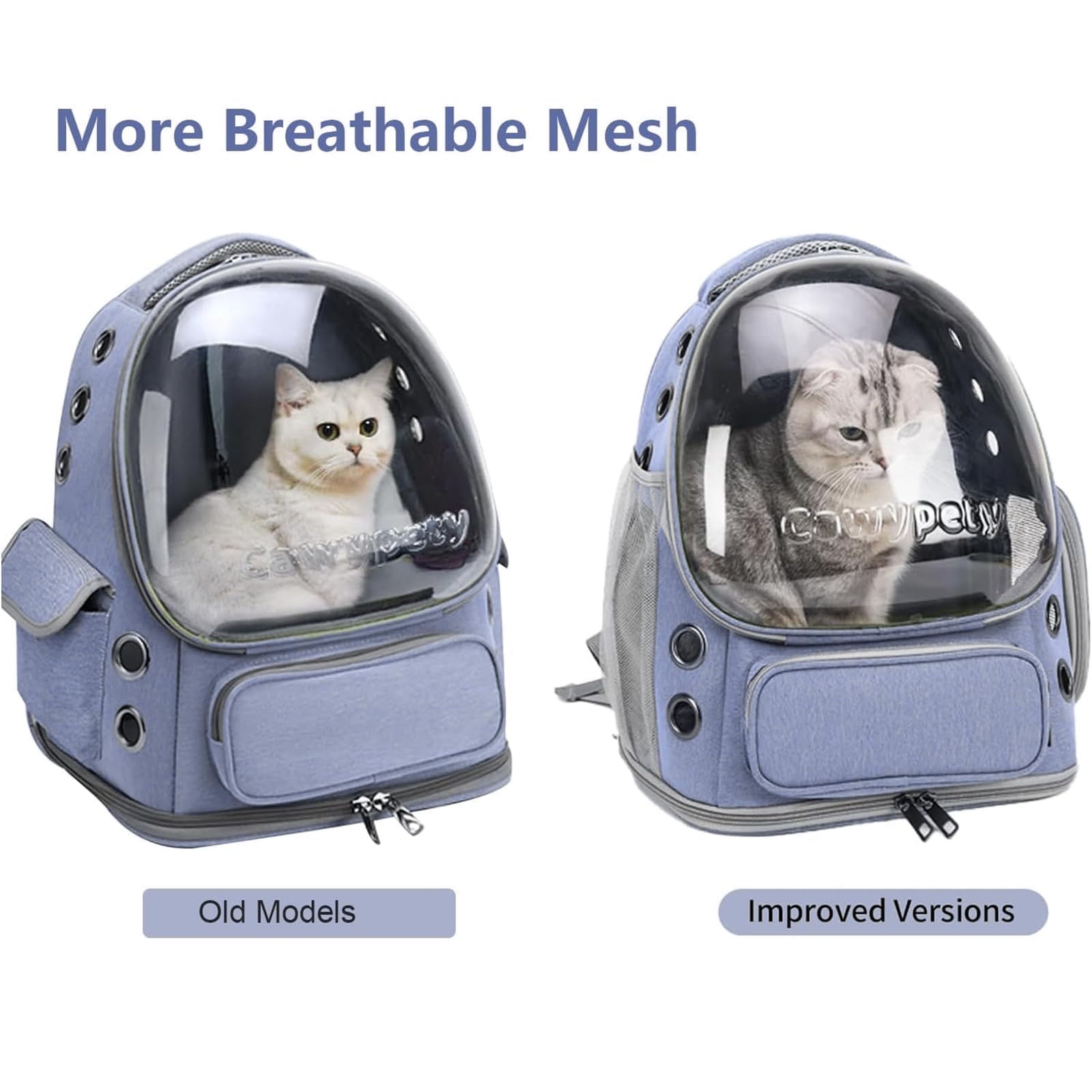 Cawypety Cat Backpack Carrier, Breathable Cat Carrier Large Space Bubble Pet Backpack for Kitty Small Dog up to 12lbs, Transparent & Foldable Pet Carrier for Travel Hiking (Black