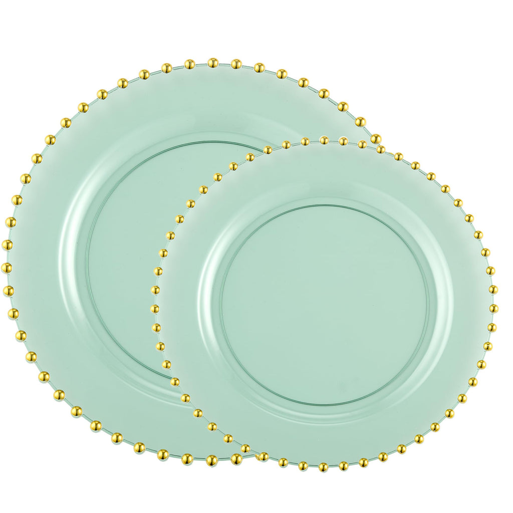 PLASTICPRO 32 Piece Combo Plastic Dinner Plates Disposable Plastic Fancy Heavy Duty Party Dishes 7 inch and 10 inch, Black and Gold Beaded