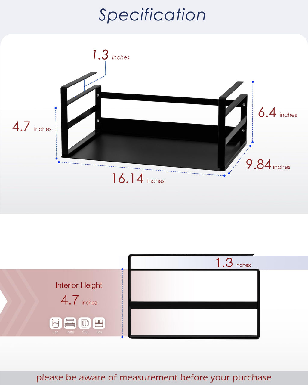 Nxconsu 2 Pack Small Compact Heavy Duty Under Cabinet Organizer, Slide-Under Shelf Basket with Metal Bottom, Hanging Pantry Shelf for Kitchen Cupboard Bookshelf Closet, Holds 15 lbs, Black, 11.02"