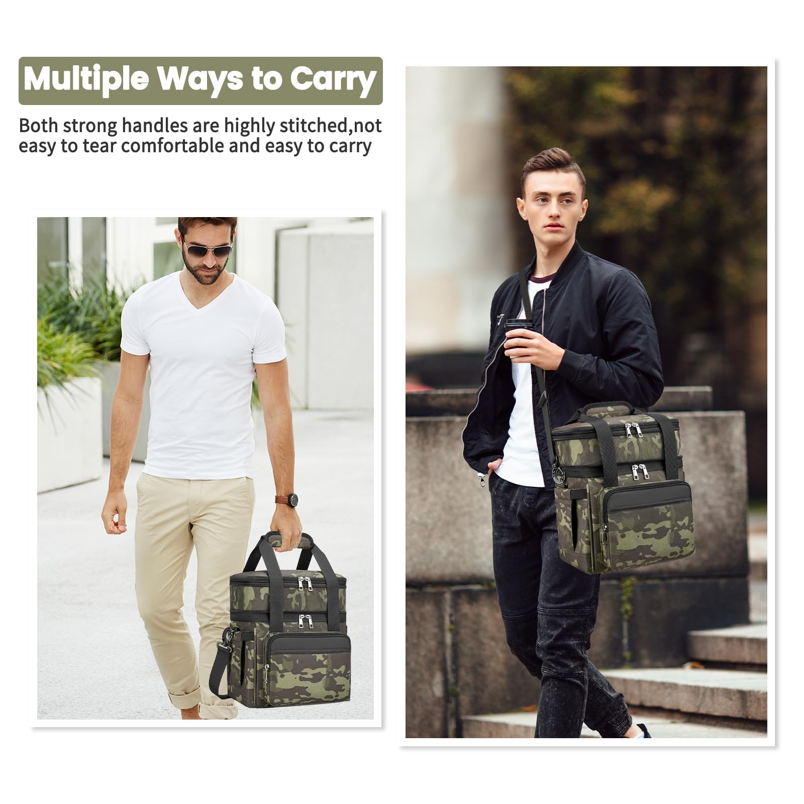 holuxer Insulated Lunch Bag & Lunch Box for Men - Double Deck Reusable Lunch Bag for Women Tote Cooler Bag Leakproof Soft Expandable - Large Lunchbox for Work/Adult/Picnic/Outdoor (Black，15L)
