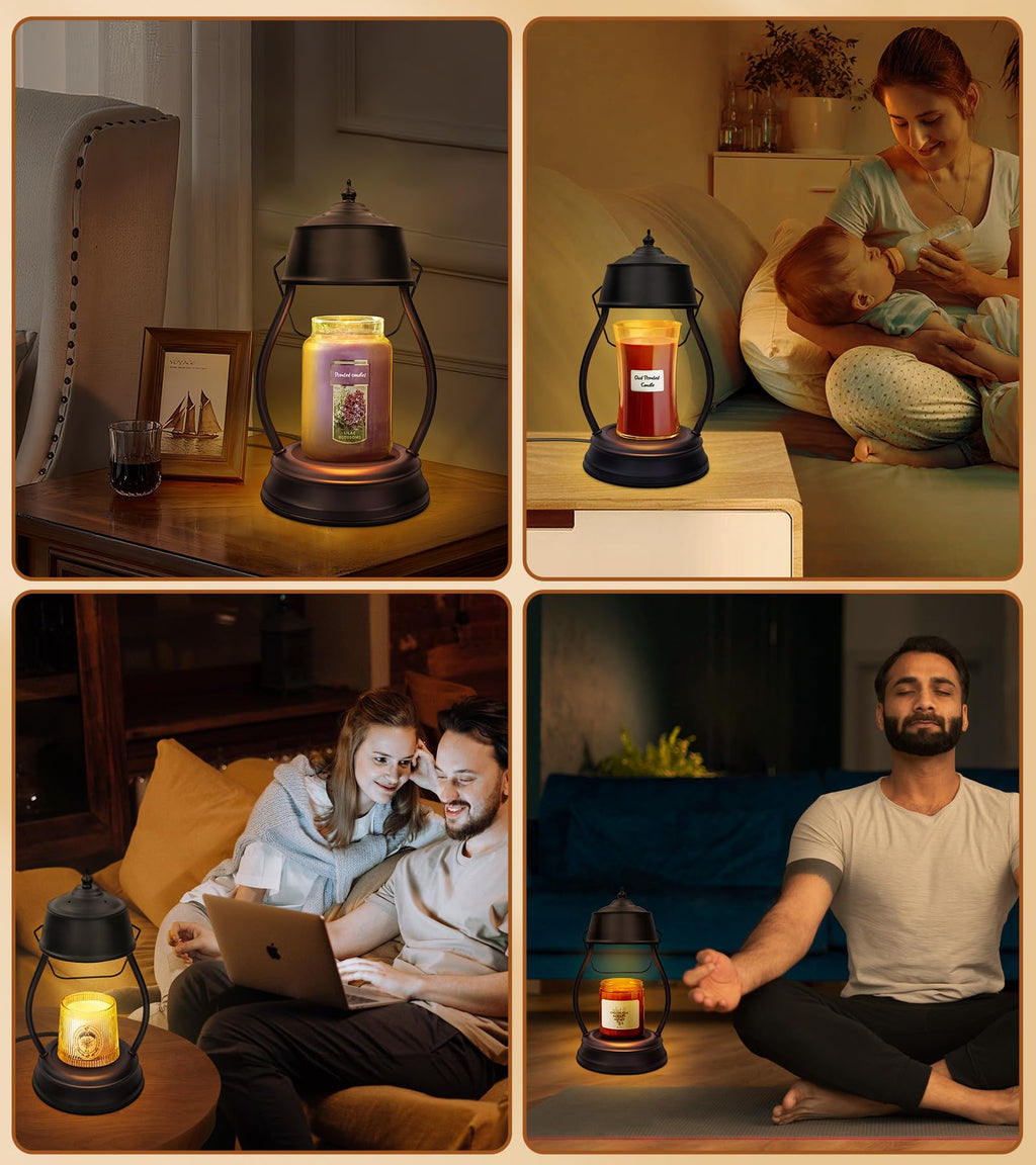 Candle Warmer Lamp, Dimmable Candle Warmer Lantern with Timer, Mothers Day Gifts for Women Mom, Office Home Decor, House Warming Gifts, Black Large Lantern Candle Lamp for New Home Bedroom Decor