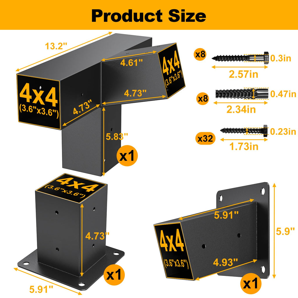 Woodwork Pergola Kit 2 Pcs- Post and Beam T Brackets - Modular Sizing Pergola Brackets Hardware fit for 4 x 4 Lumber, Heavy Duty