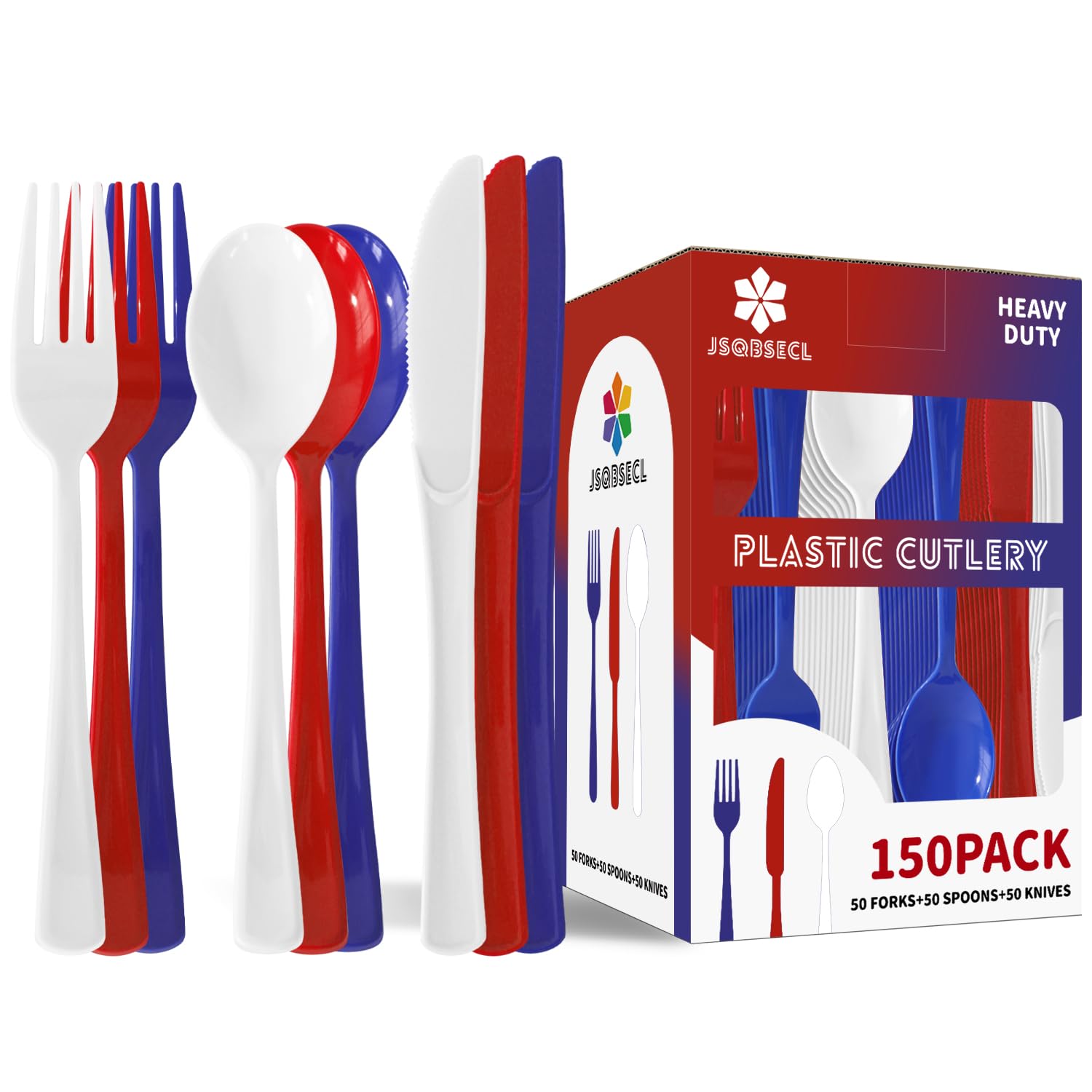 150 Pack Plastic Silverware,Disposable Cutlery Set Heavy Duty Utensil Sets 50 Forks 50 Knives 50 Spoons for Brithday, Wedding,Home School Party Picnics Restaurant Outdoor Events (Black)