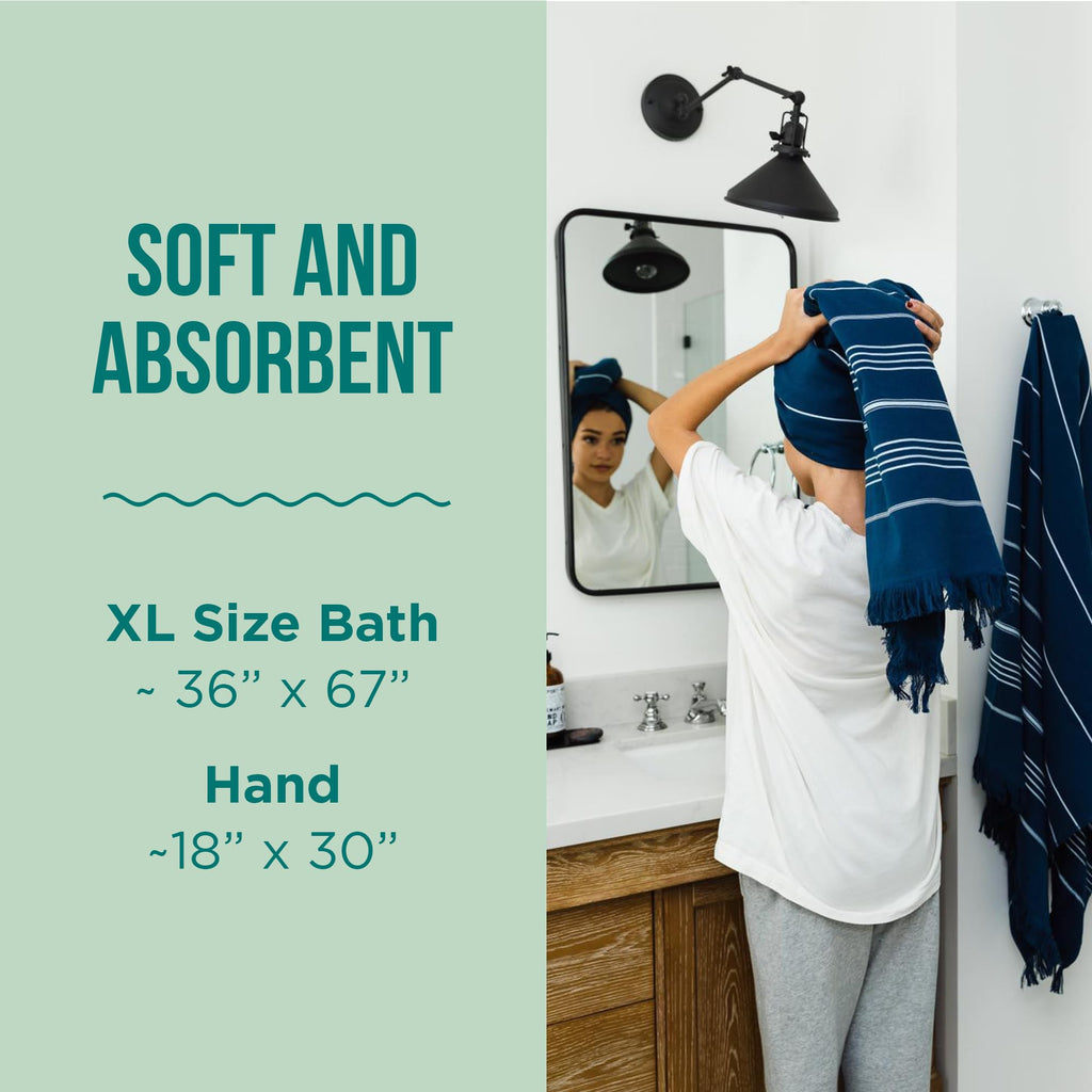 Sand Cloud Turkish Bath Towels Bundle for Bathroom, Set of 4 (Classic Black) - Large Size - 100% Certified Organic Cotton Yarn is Lightweight, Soft & Absorbent - Premium Bath Towels Dry Faster