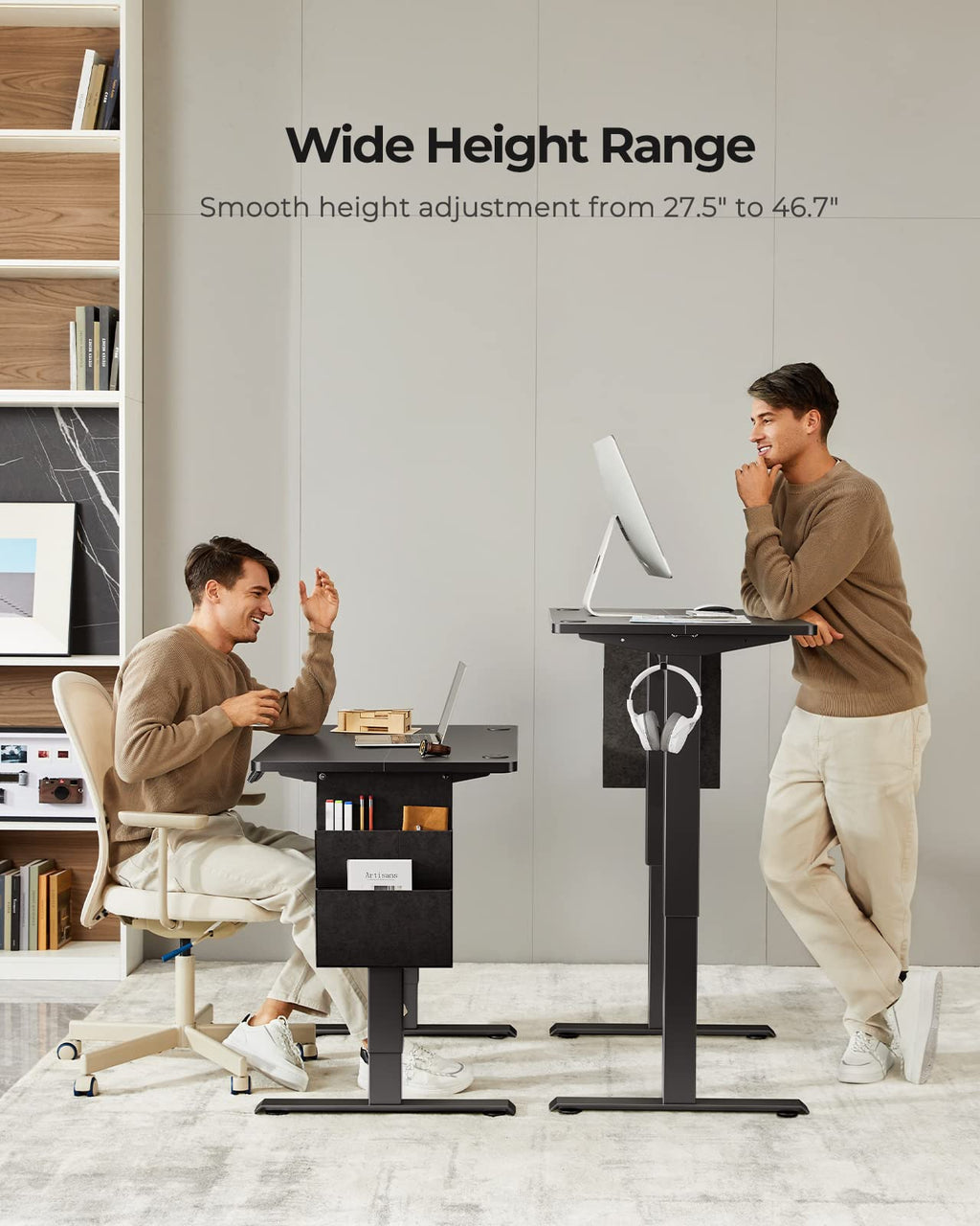 Marsail Standing Desk,Home Office Adjustable Heights Desk,Stand Up Desk,63x24 Inches Desktop Sit Stand Gaming Computer Desk for Study,Writing with 4 Memory Presets,Headphone Hook,Cable Organizer