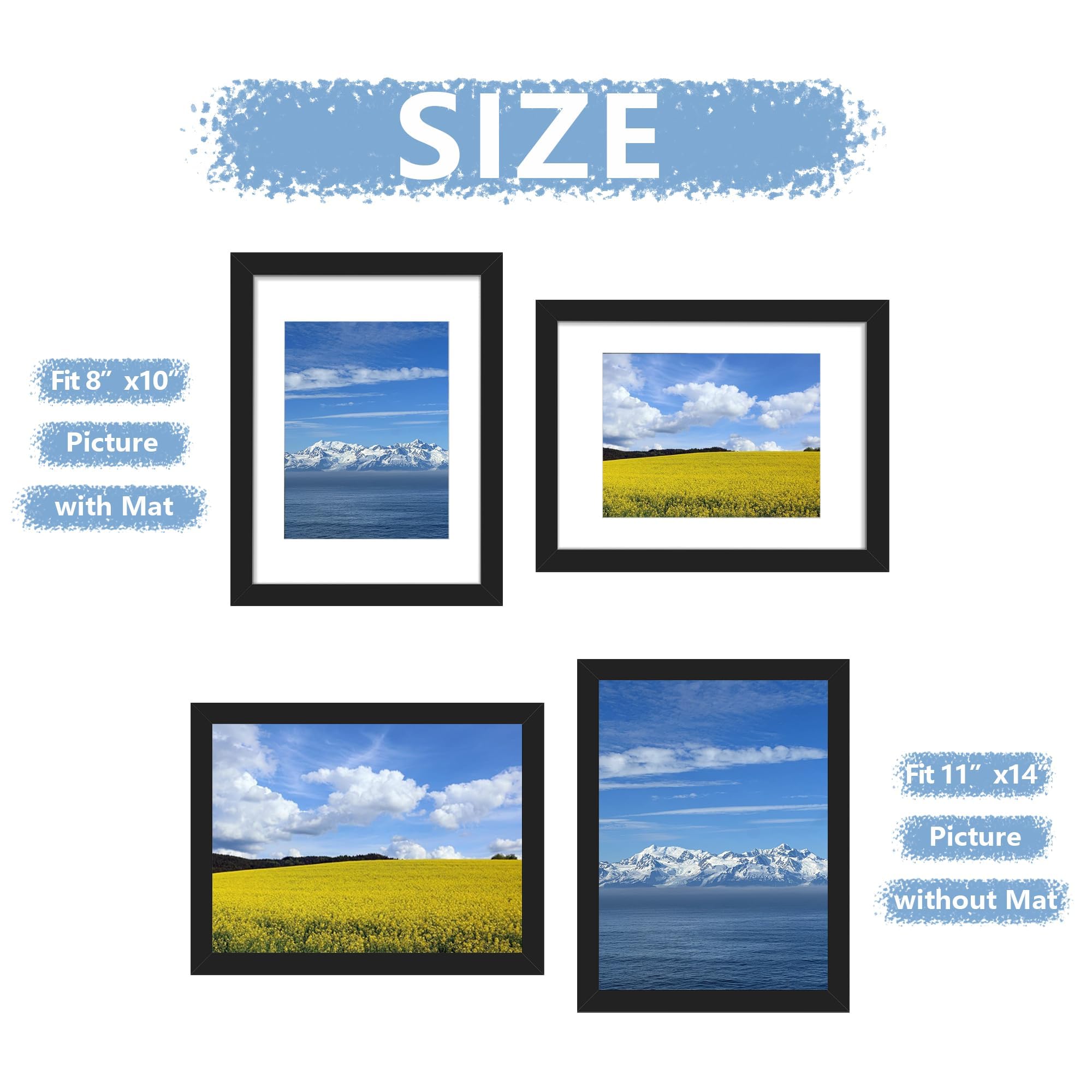 Picrit 24x34 Black Poster Frame 7 Pack, Display Pictures 20x30 Picture with Mat or 24 x 34 without Mat for Horizontal or Vertical Wall Mounting, Wall Gallery Photo Frames
