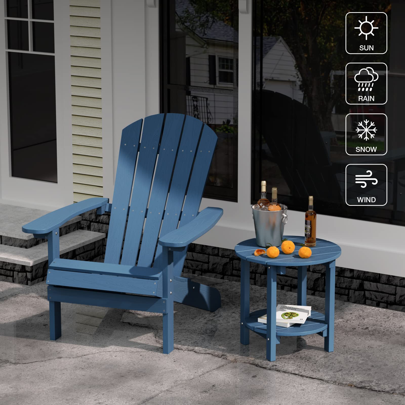 YEFU Adirondack Side Table, 18" Double Outdoor Side Table, Poly Lumber end Table, Weather Resistant for Indoor, Patio, Pool, Porch, Backyard-Black