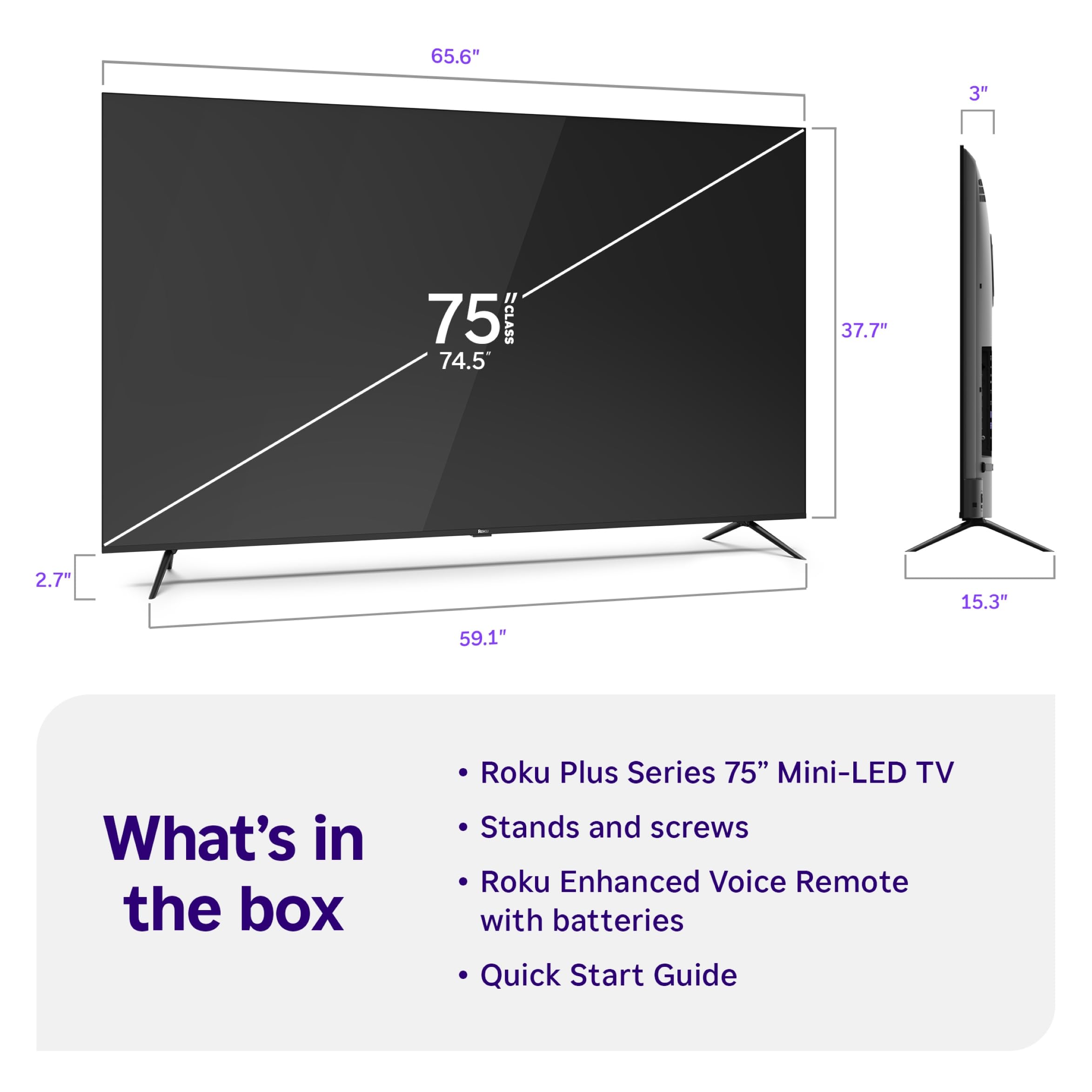 Roku Smart TV – 55-Inch Plus Series, Mini-LED TV – RokuTV with Enhanced Voice Remote – Flat Screen 4K QLED Television with Dolby Vision & Wi-Fi for Streaming Live Local News, Sports