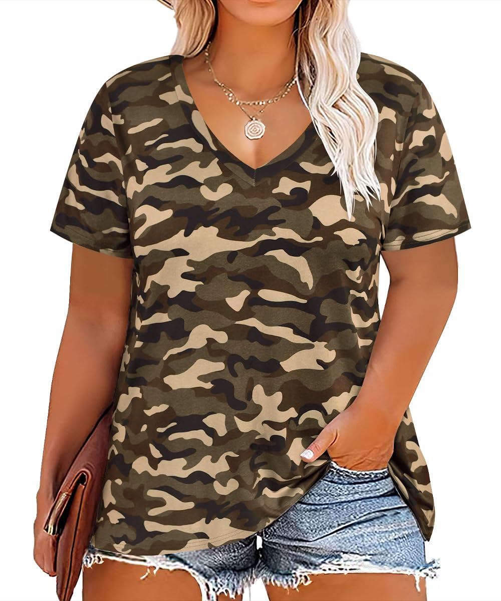 CARCOS Womens Plus Size Tops Short Sleeve Shirts V Neck Tunic Floral/Aniaml Blouses XL-5X