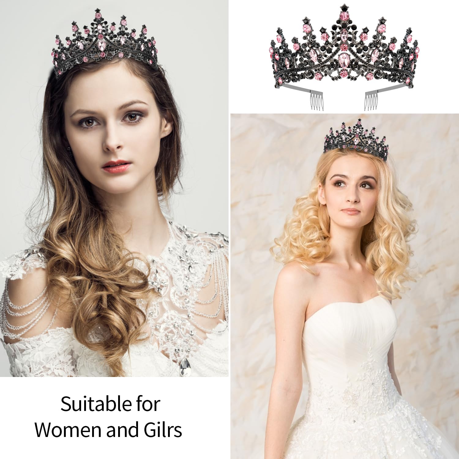 VELSCRUN AB Silver Crystal Birthday Queen Tiara Crowns for Women Girls Birthday Queen Headband Sash Elegant Princess Crown with Combs Hair Accessories Happy Birth Party Decorations Mom Gift