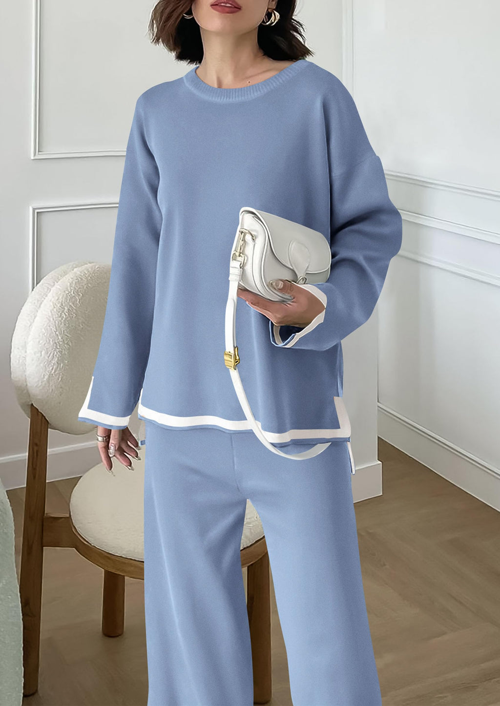 PRETTYGARDEN Women's 2 Piece Knit Sweater Set Travel Outfits | Long Sleeve Tops, Wide Leg Pants, Soft Matching Sweat Track Suits, Casual Fall Winter Clothes for Brunch, Going Out & Cruise