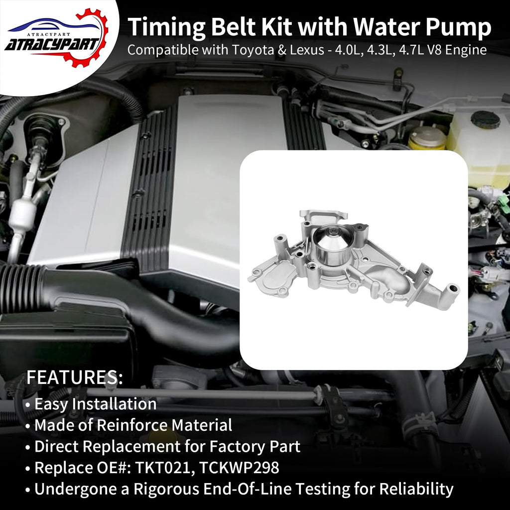Engine Timing Belt Kit with Water Pump | Compatible With 1987-2001 Toyota Camry Celica RAV4 MR2 Solara 2.0L 2.2L 3SFE 5SFE L4 DOHC 16V | Replaces# TBK138, TCKWP199