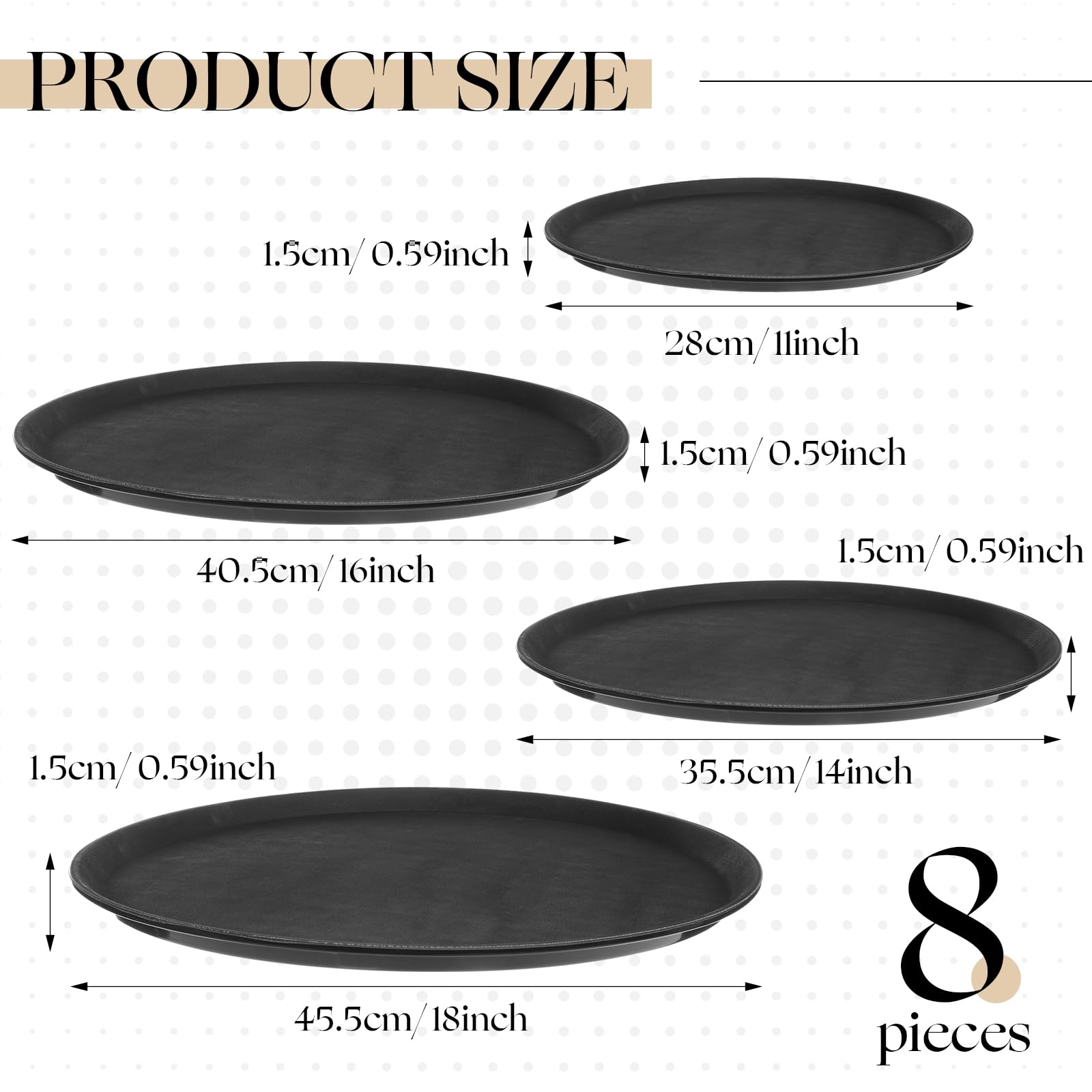 Zopeal 2 Pieces Black Round Restaurant Serving Tray, Plastic Non Slip Surface Food Meals Server Tray with Raised Edges for Home, Kitchen, Restaurant, Cafeteria, Bar (11")